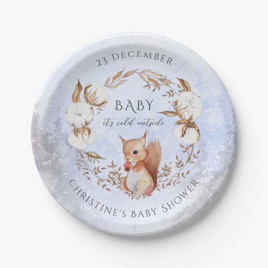 冬のかわい男女兼用い動物の赤ちゃんシャワー ペーパープレート (正面)