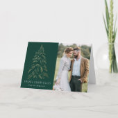 冬のきらめく松の緑のメリークリスマスフォト シーズンカード (正面)