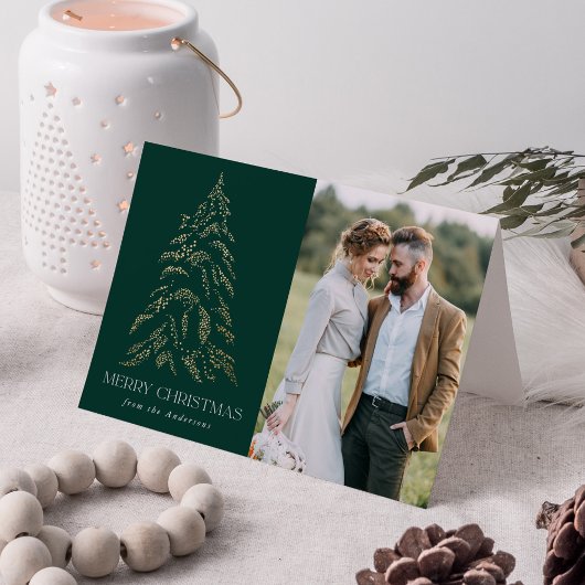 冬のきらめく松の緑のメリークリスマスフォト シーズンカード