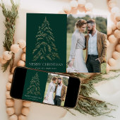 冬のきらめく松の緑のメリークリスマスフォト シーズンカード
