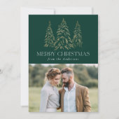冬のきらめく松の緑のメリークリスマスフォト シーズンカード (正面)