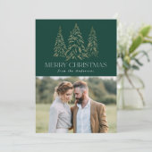 冬のきらめく松の緑のメリークリスマスフォト シーズンカード (スタンド正面)