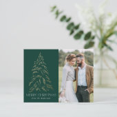 冬のきらめく松の緑のメリークリスマスフォト シーズンポストカード (スタンド正面)