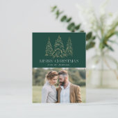 冬のきらめく松の緑のメリークリスマスフォト シーズンポストカード (スタンド正面)
