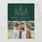 冬のきらめく松の緑のメリークリスマスフォト シーズンポストカード (正面)