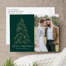冬のきらめく松の緑のメリークリスマスフォト シーズンポストカード