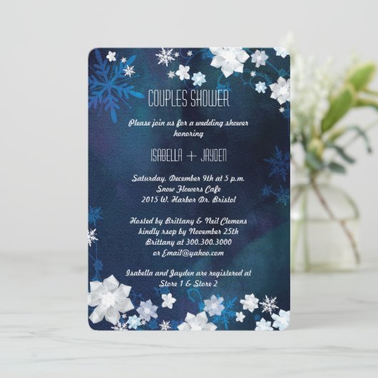 冬のきらめく結婚式のカップルのシャワー 招待状 (スタンド正面)