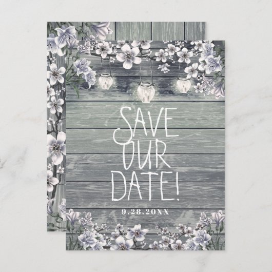 冬のさくらんぼの花とランタンは日付を保存 案内ポストカード (正面/裏面)