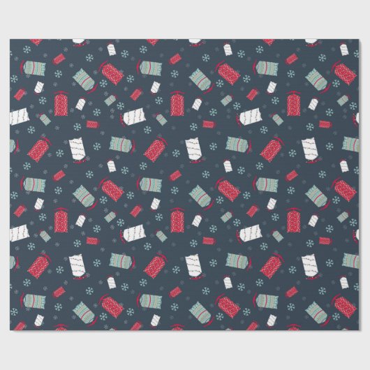 冬のそりおよび雪片クリスマスおよび休日 ラッピングペーパー (フラット)