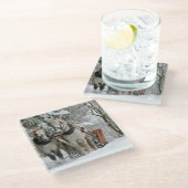 冬のそりの乗り心地カラーイメージ ガラスコースター (アングル)