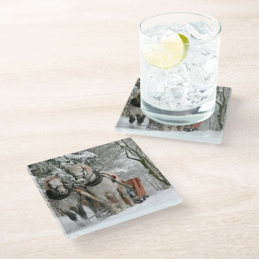 冬のそりの乗り心地カラーイメージ ガラスコースター (アングル)