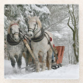 冬のそりの乗り心地カラーイメージ ガラスコースター (正面)