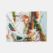 冬のそりの乗車山のクリスマスの水彩画 フリースブランケット (正面(横))