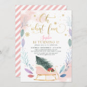 冬のそりオー何のおもしろいクリスマス1歳の誕生日 招待状 (正面/裏面)