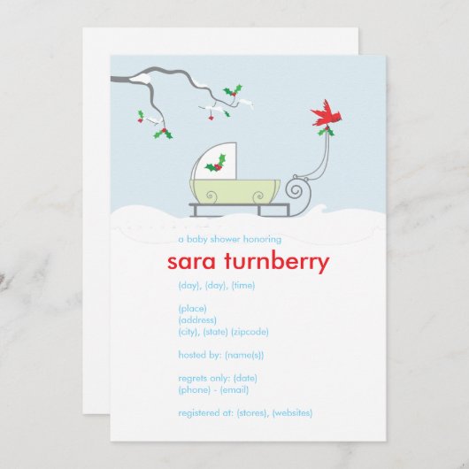 冬のそりベビーシャワー招待状 招待状 (正面/裏面)