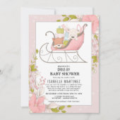 冬のそり車で赤ちゃんシャワーを浴びるかわいい動物 招待状 (正面)