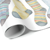 冬のぶら下がった靴下のライン、水色 ラッピングペーパー (ロールコーナー)