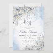 冬のほこりっぽい青い花の白いバラそれは男の子だ 招待状 (正面)