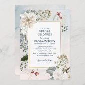 冬のほこりっぽい青い雪の恋のブライダルシャワー 招待状 (正面/裏面)