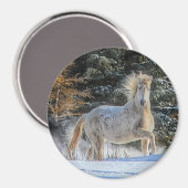 冬のよくはしゃぐ雪の白馬の写真 マグネット (正面/裏面)