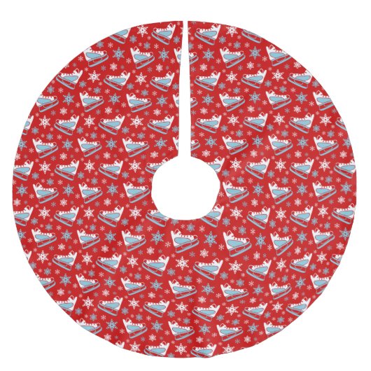 冬のアイススケート赤白青の列 ブラッシュドポリエステルツリースカート (正面)