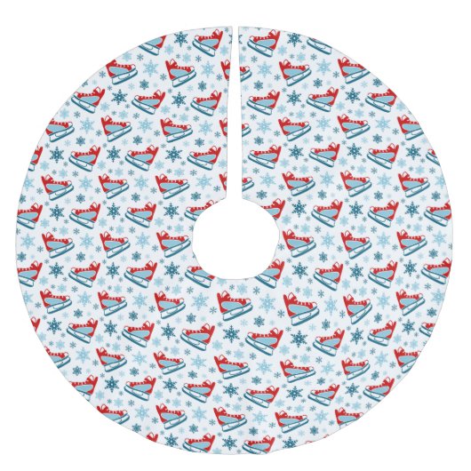 冬のアイススケート赤白青の列 ブラッシュドポリエステルツリースカート (正面)