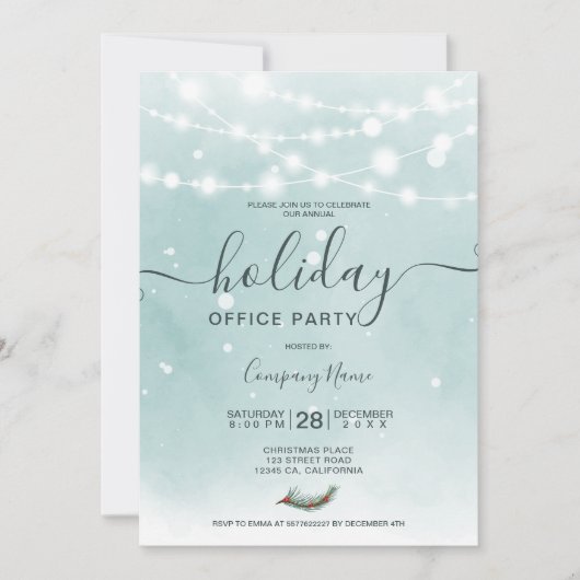冬のアイスブルーは雪の休日を点灯企業の 招待状 (正面)