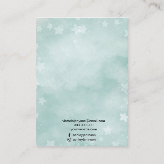 冬のアイスブルーグリーン星ジュエリーイヤリングディスプレイ 名刺 (裏面)