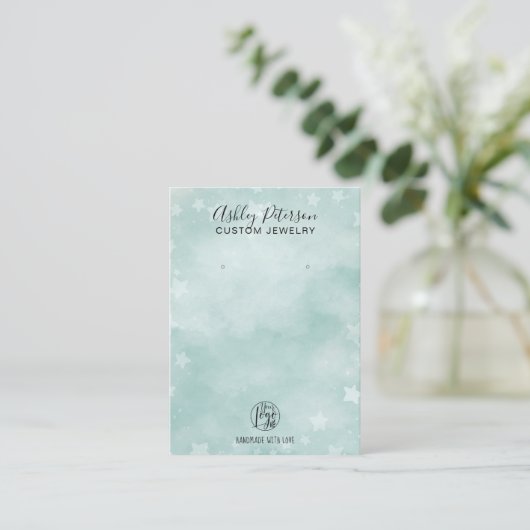 冬のアイスブルーグリーン星ジュエリーイヤリングディスプレイ 名刺 (スタンド正面)