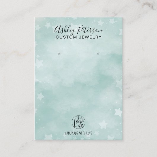 冬のアイスブルーグリーン星ジュエリーイヤリングディスプレイ 名刺 (正面)