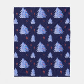 冬のアイスブルーツリーホリーベリー海軍クリスマス フリースブランケット (正面)