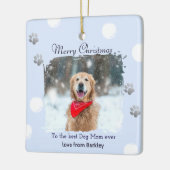 冬のアイスブルードッグマペットフォトクリスマス セラミックオーナメント (左)