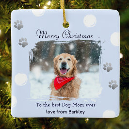 冬のアイスブルードッグマペットフォトクリスマス セラミックオーナメント