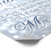 冬のアイスブルー結婚のゲストブックサイン ポスター (角)