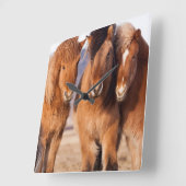 冬のアイスランド馬 スクエア壁時計 (傾斜)