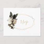 冬のアイボリー花金ゴールド幾何学枠rsvp インビテーションポストカード (正面)