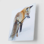 冬のアカギツネ スクエア壁時計 (傾斜)