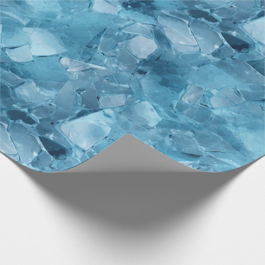 冬のアクアブルーアイススノーフレークのクリスマス ラッピングペーパー (角)