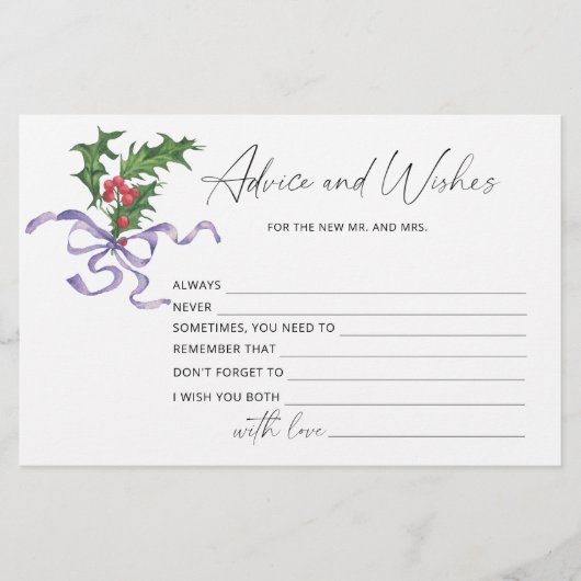 冬のアドバイスと願いブライダルシャワー文房具 便箋 (正面)