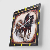 冬のアホールパーソナライズされた: Charred Wood Clydesdale スクエア壁時計 (傾斜)