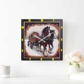 冬のアホールパーソナライズされた: Charred Wood Clydesdale スクエア壁時計 (ホーム)