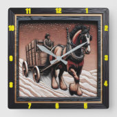 冬のアホール:カスタマイズ可能なチャールド木材クリデール スクエア壁時計 (正面)