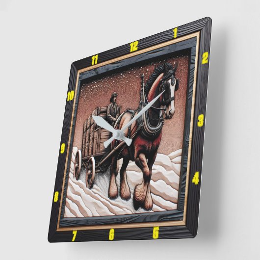 冬のアホール:カスタマイズ可能なチャールド木材クリデール スクエア壁時計 (傾斜)