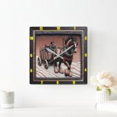 冬のアホール:カスタマイズ可能なチャールド木材クリデール スクエア壁時計 (ホーム)