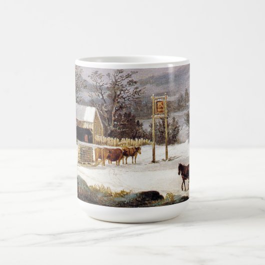 冬のアメリカの馬のそりの町のウシのマグ コーヒーマグカップ (中央)