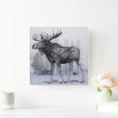 冬のアメリカヘラジカ スクエア壁時計 (ホーム)