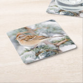 冬のアメリカンツリースパロー スクエアペーパーコースター (アングル)