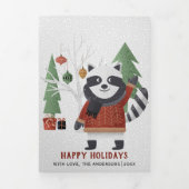 冬のアライグマと木のクリスマスフォト数々のー 三つ折りクリスマスカード (カバー)