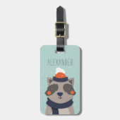 冬のアライグマのパーソナライズなバッグのラベル|のミント ラゲッジタグ (正面縦)