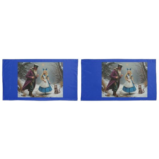 冬のアリス青いキング枕カバーのペア 枕カバー (正面-セット)